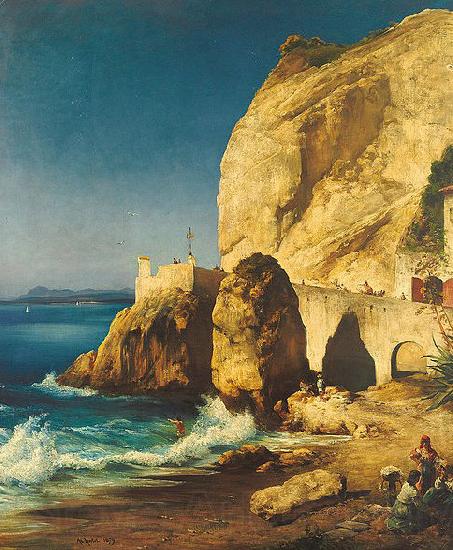 Albert Hertel Piece on the shores of Capri with people Norge oil painting art